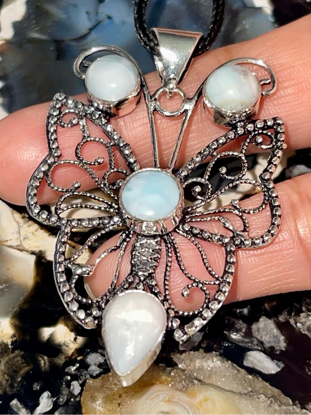 Lightweight Caribbean Larimar Crystal Pendant 2 1/2”